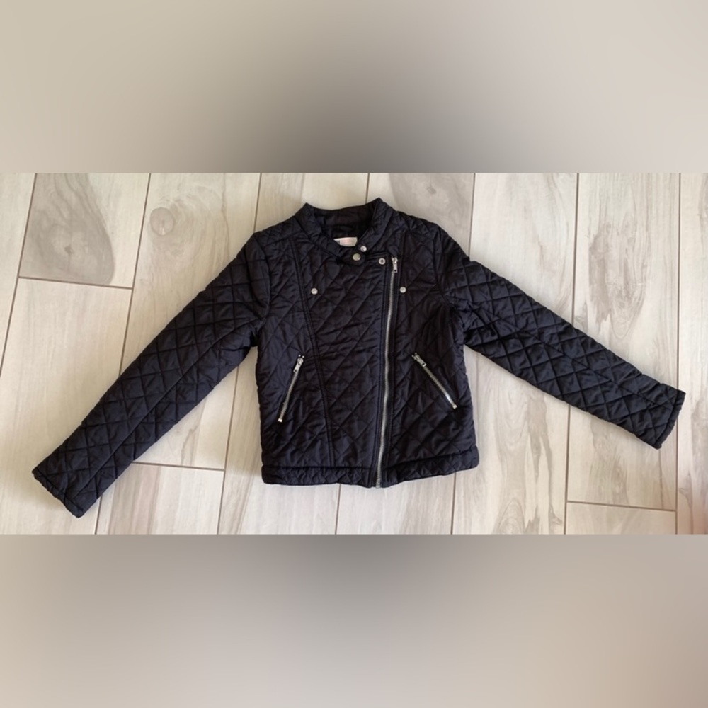 H&M black quilted biker jacket girl sz. 12-13 years.